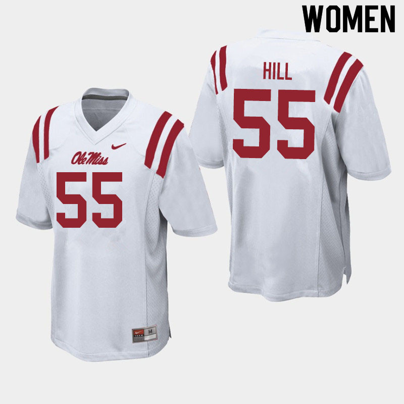 Women #55 KD Hill Ole Miss Rebels College Football Jerseys Sale-White